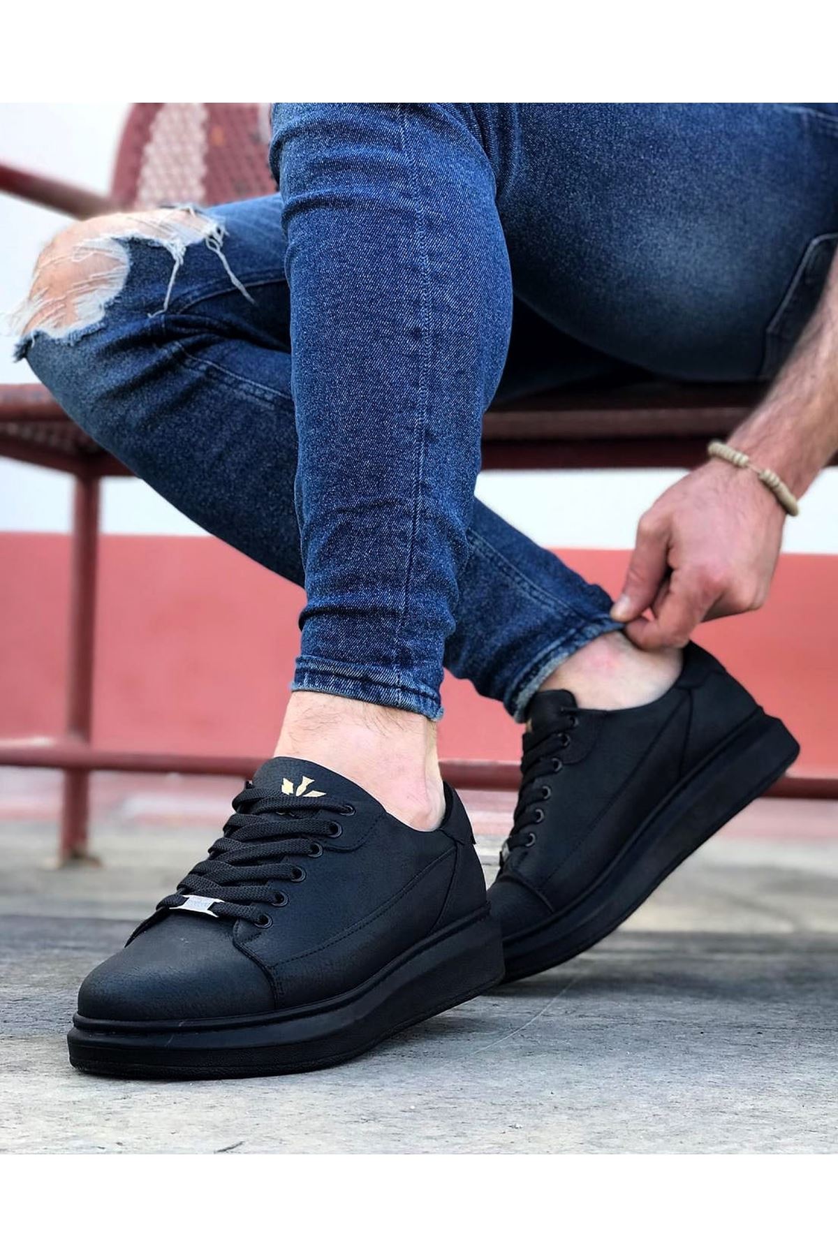 Charcoal Lace-up Thick Sole Casual Men's Shoes