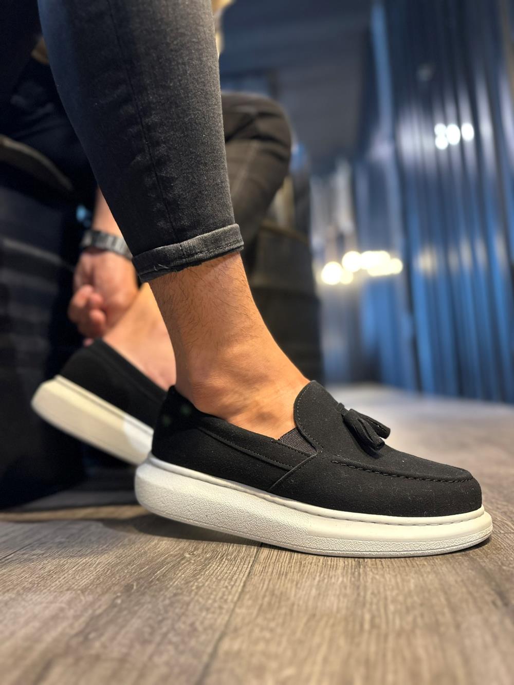 Casual Sports Classic Shoes Black Suede (White Sole)