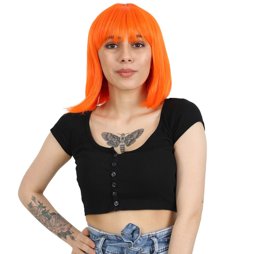 Kanekalon Fiber Synthetic Wig with Blunt Bangs / Orange