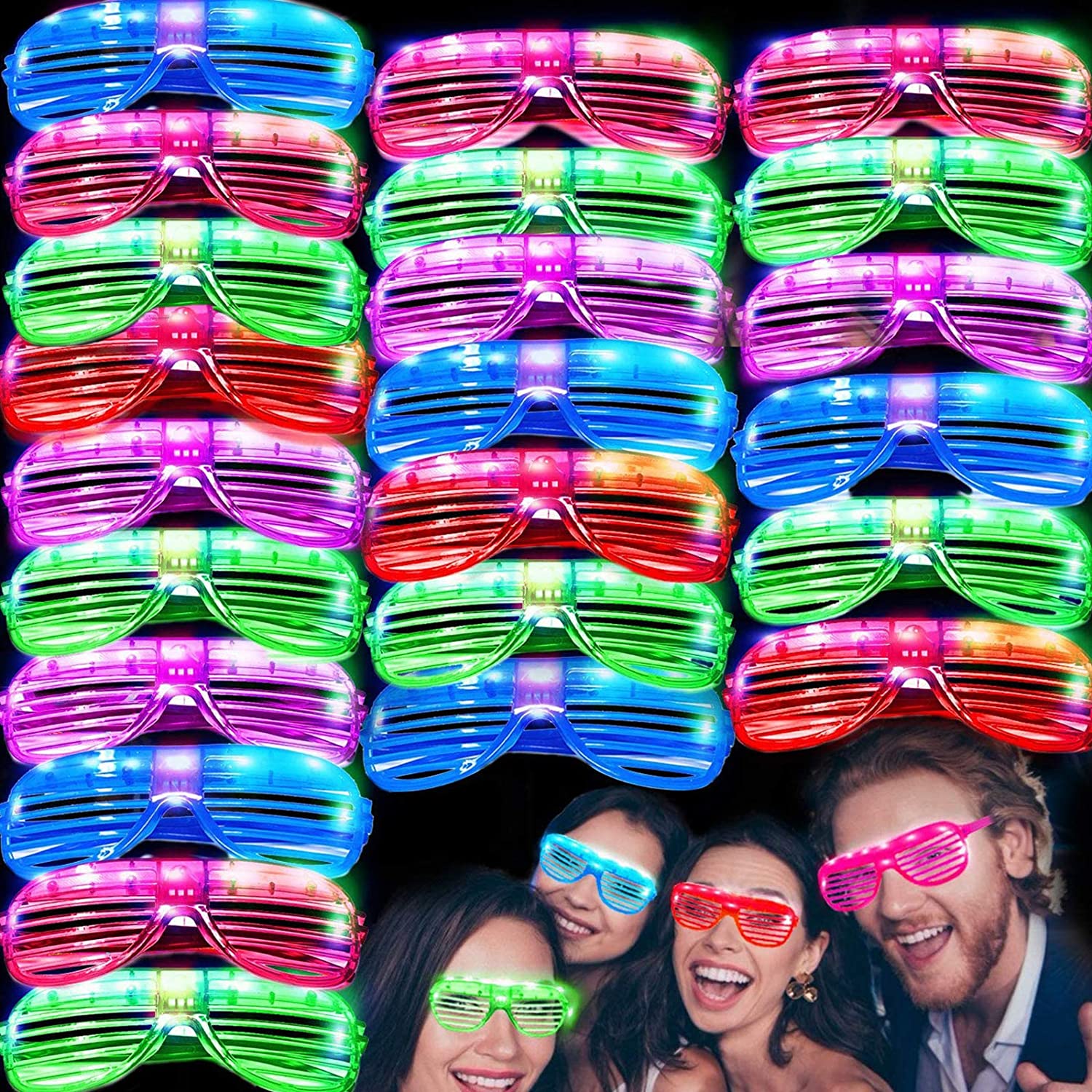 Led Lighted Battery Operated Blinds Shaped Colorful Flashing Luxury Party Glasses Assorted 12 Pcs