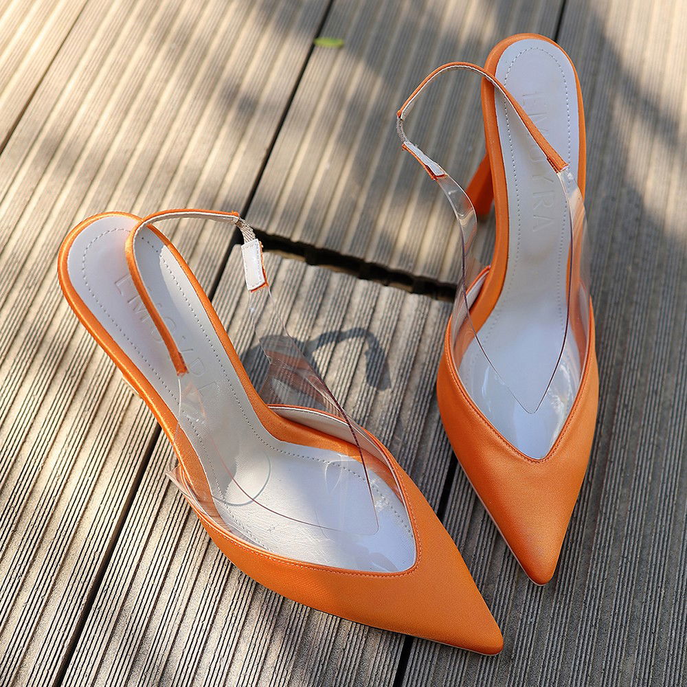 Orange Satin Heeled Shoes