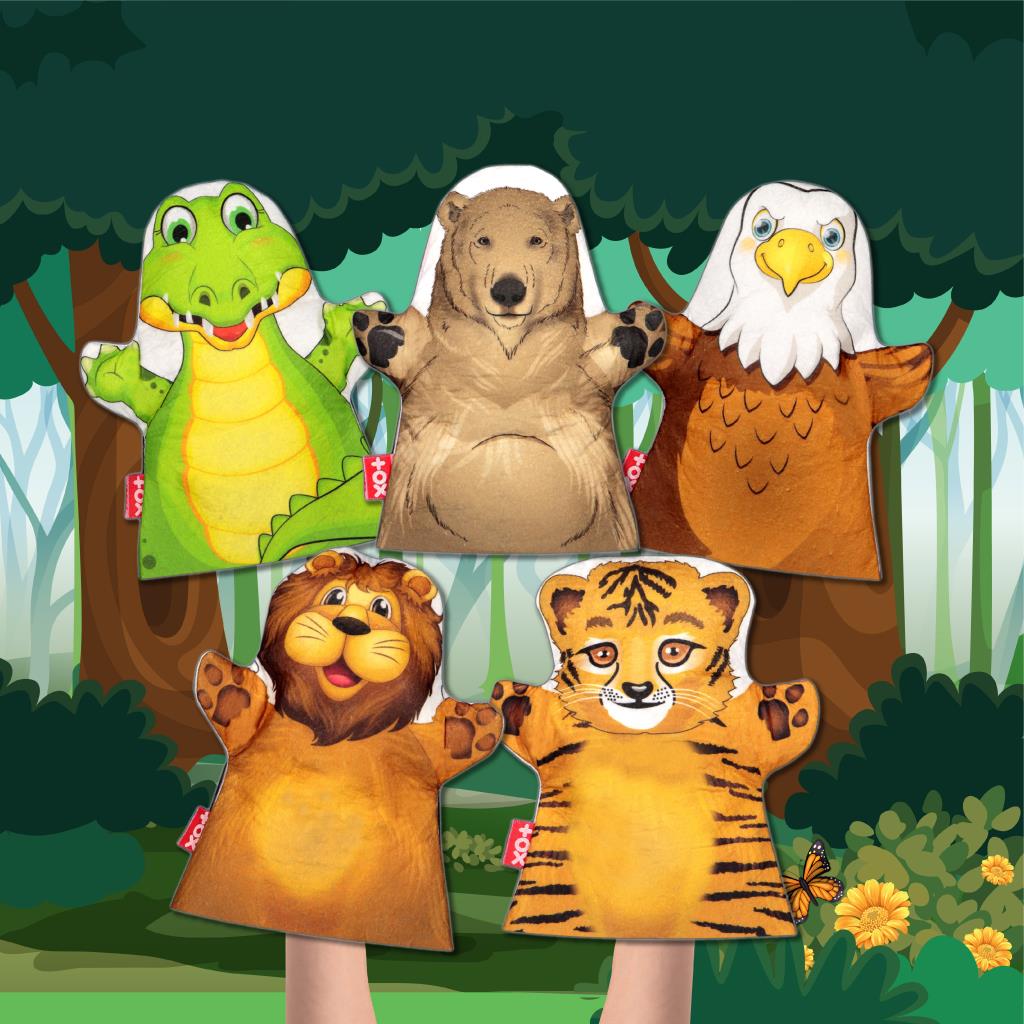 5 Piece Forest Animals Felt Hand Puppet Set , Educational Toy