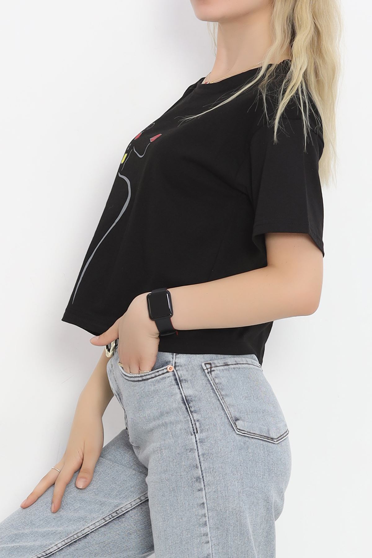 Printed Crop T-Shirt Black