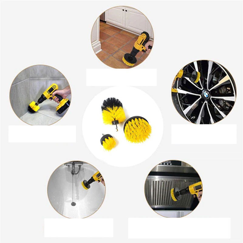 Multi-purpose Cleaning Brush 3pcs Attached to Drill Bit