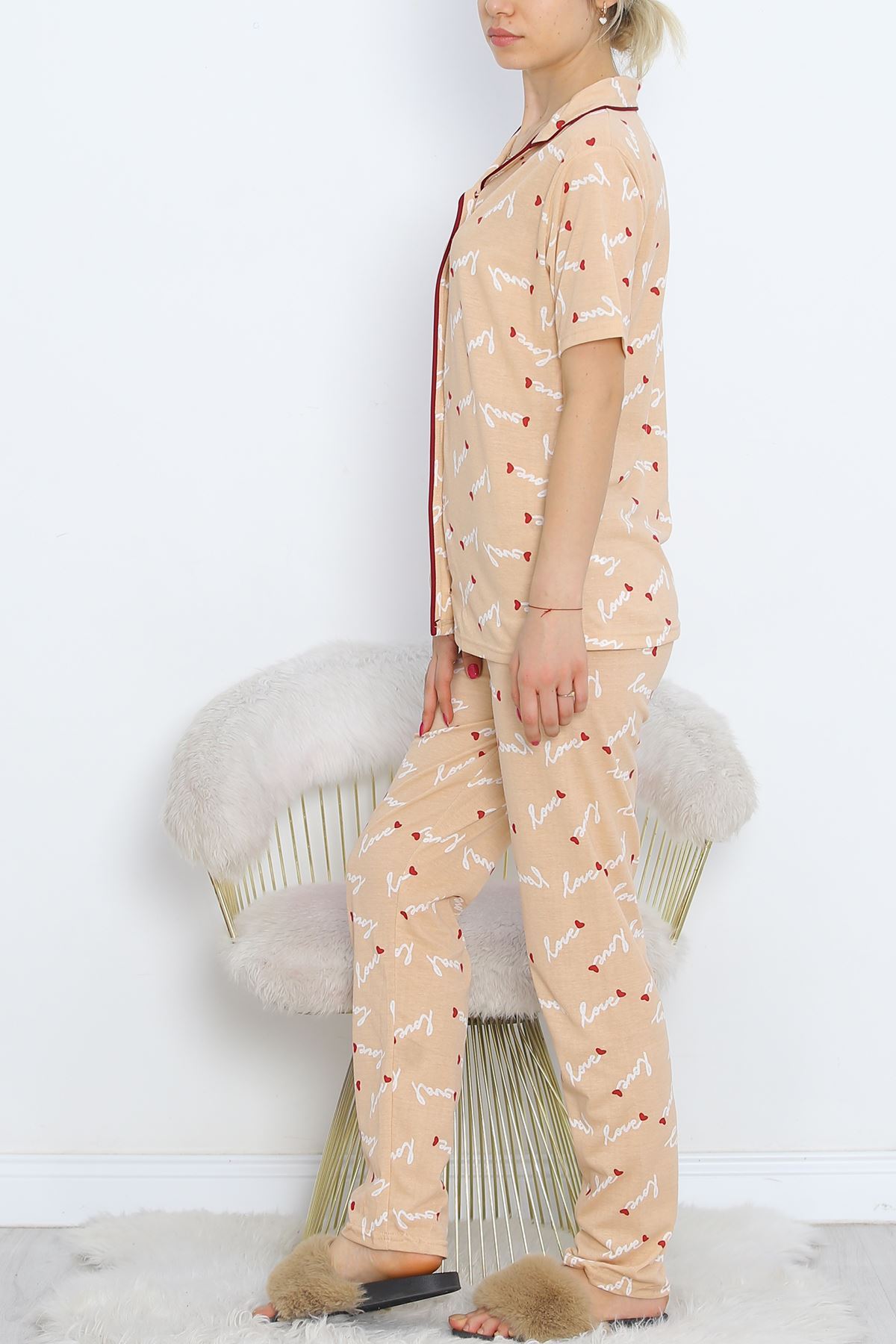 Buttoned Pajama Set Sütlükahve