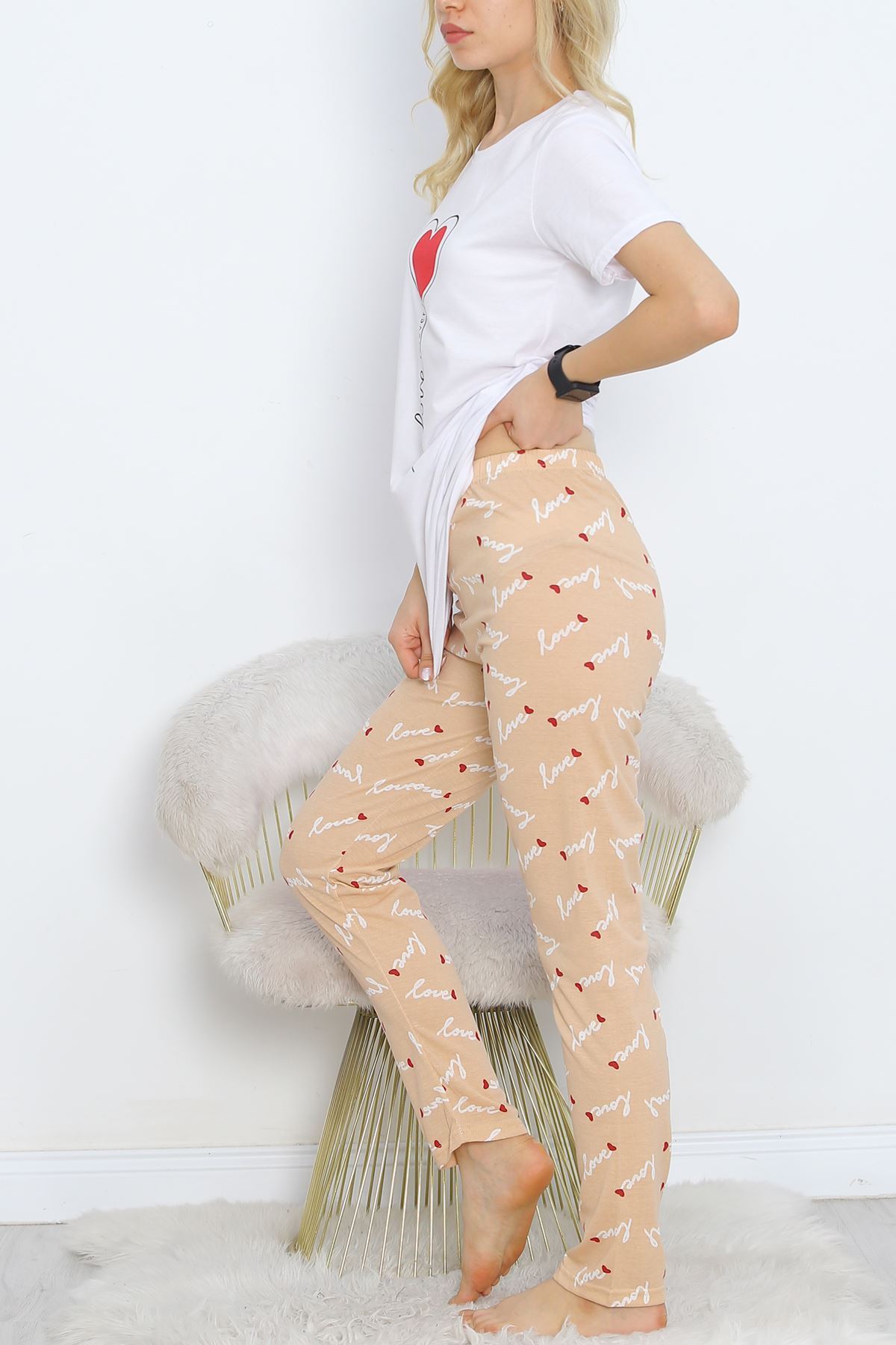 Patterned Pajama Set WhiteBrown1