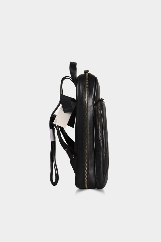 Black Horizontal Stitched Leather Backpack