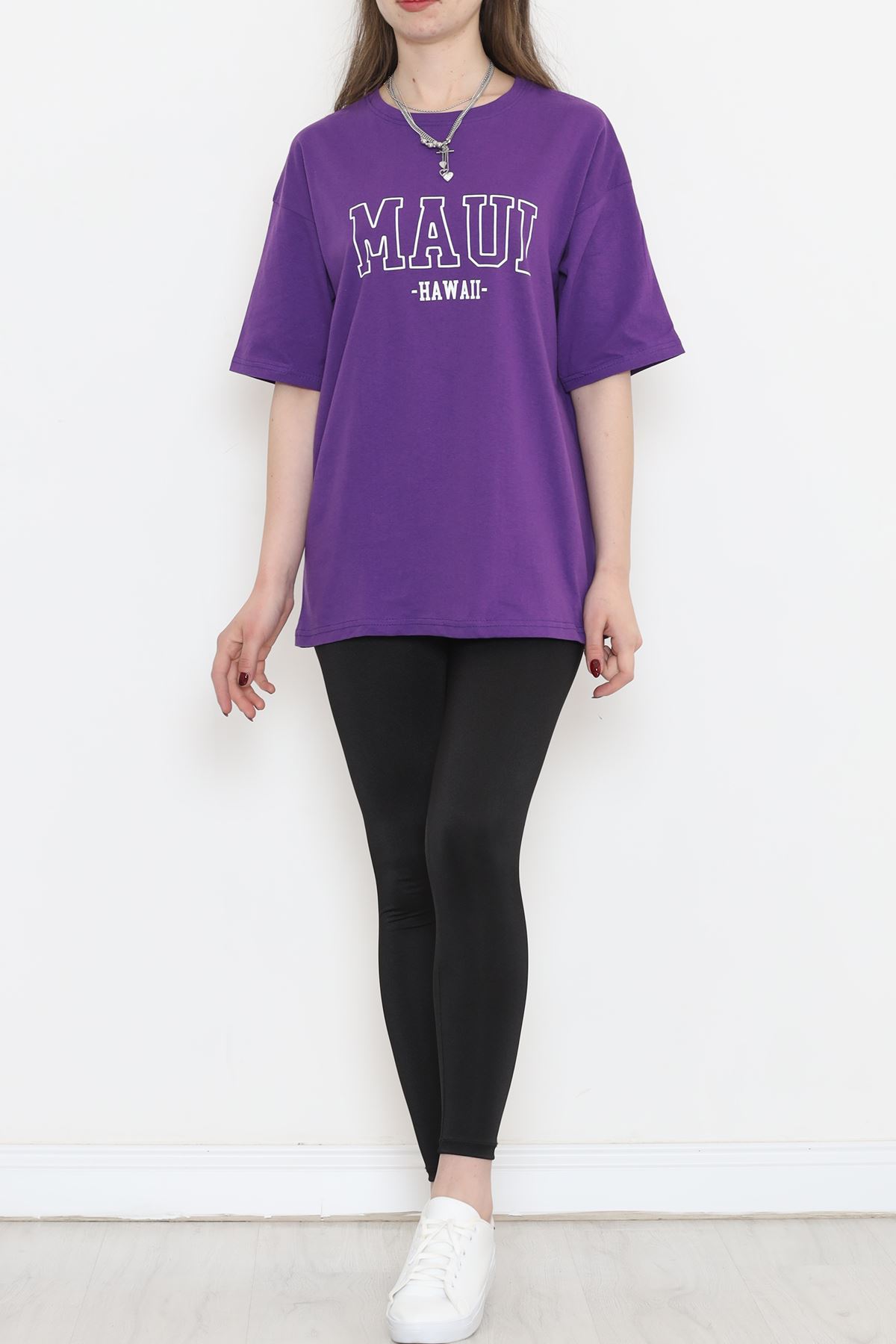 Printed Crew Neck T-Shirt Purple