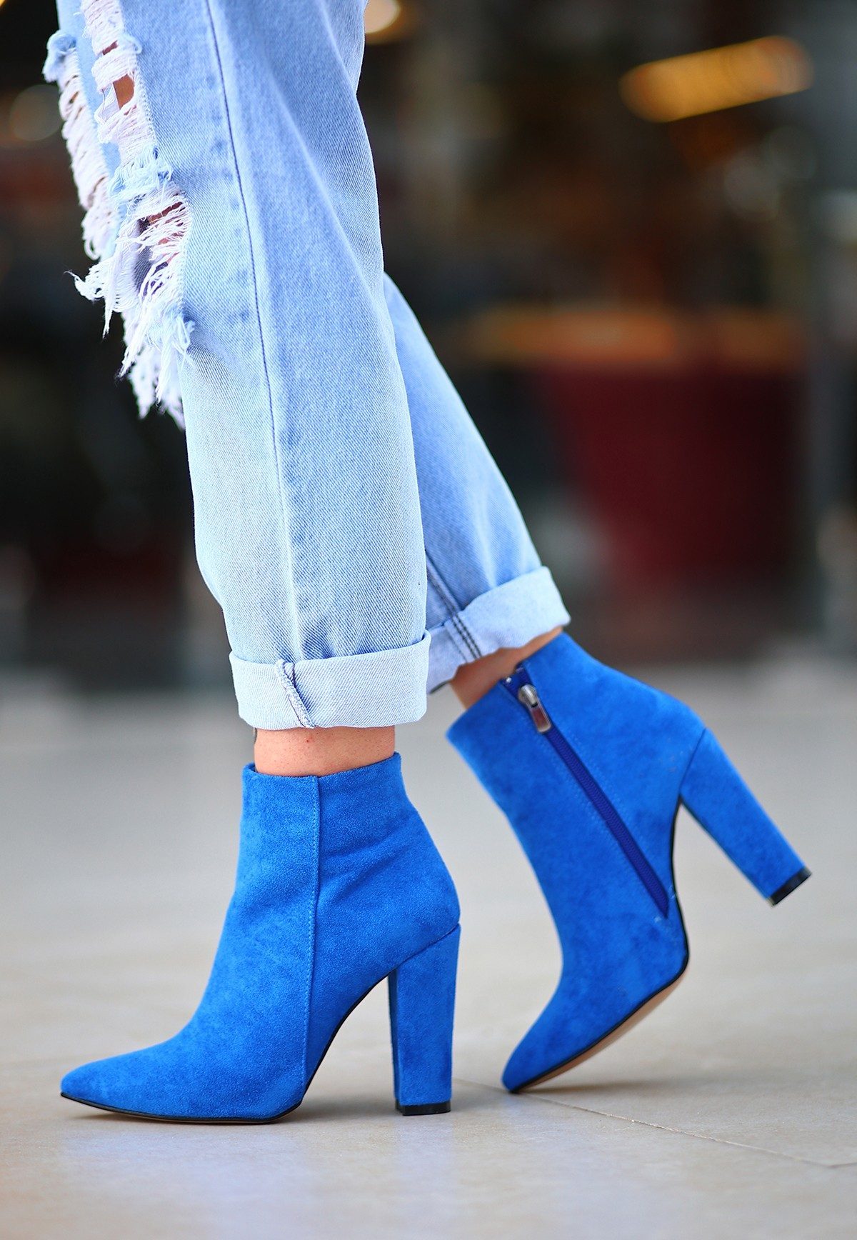 Saks Blue Suede Heeled Boots