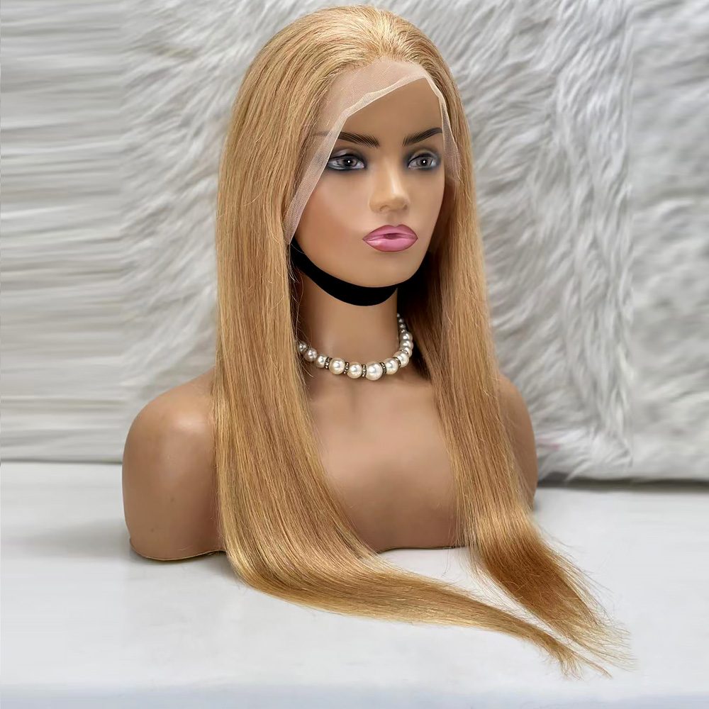 Straight Front Lace Real Hair Tulle Wig / Golden Caramel / 70/75cm