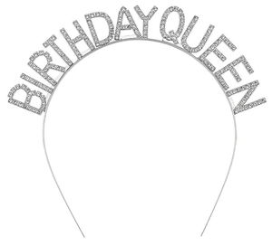 Silver Color Crystal Stones Shiny Birthday Queen Written Queen Crown 16x17 cm