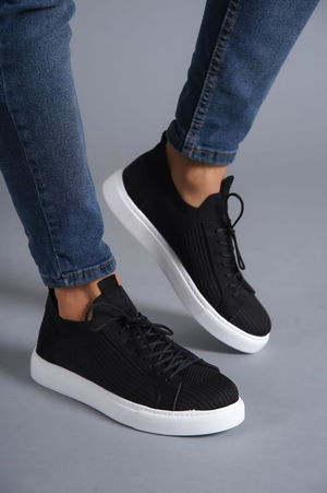 Black Tricot Lace-up Casual Men's Shoes