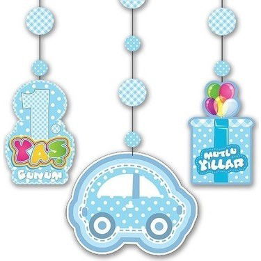 1 Year Old Themed Hanging Rope Ornament Blue Color Set of 3 12x45 cm