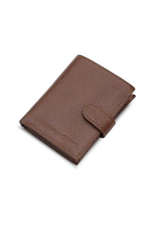 Vertical Tan Leather Men's Wallet with Multi-Compartment Patented