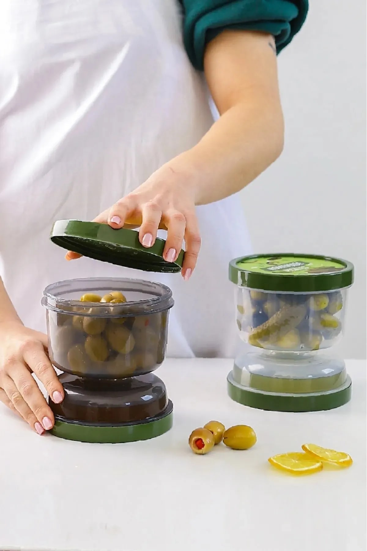 Olive Grove with Double Sided Strainer Lid - Juice Strainer Olive Pickle Storage Container