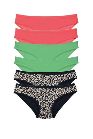 6 Pcs Lycra Women Slip Panties Leopard Fuchsia Green