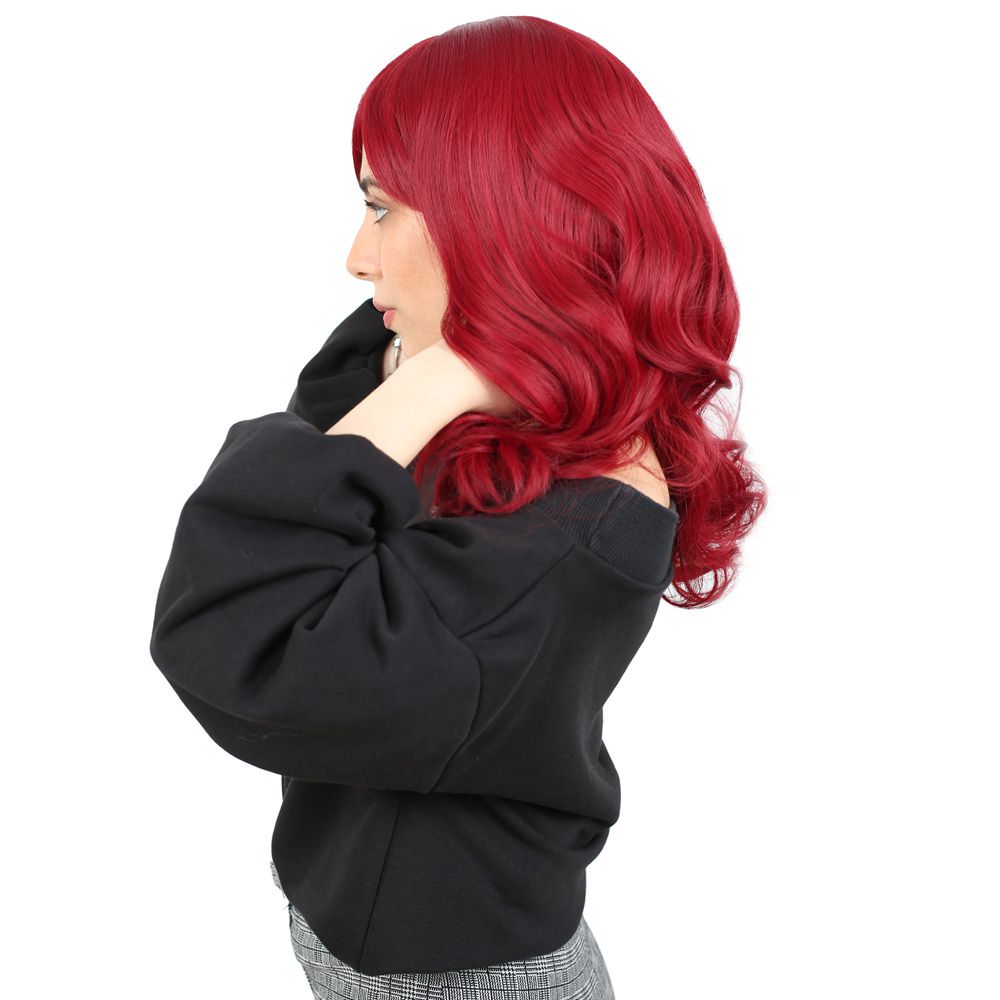 Medium Length Kanekalon Fiber Synthetic Wig with Wavy Custom Bangs / Red