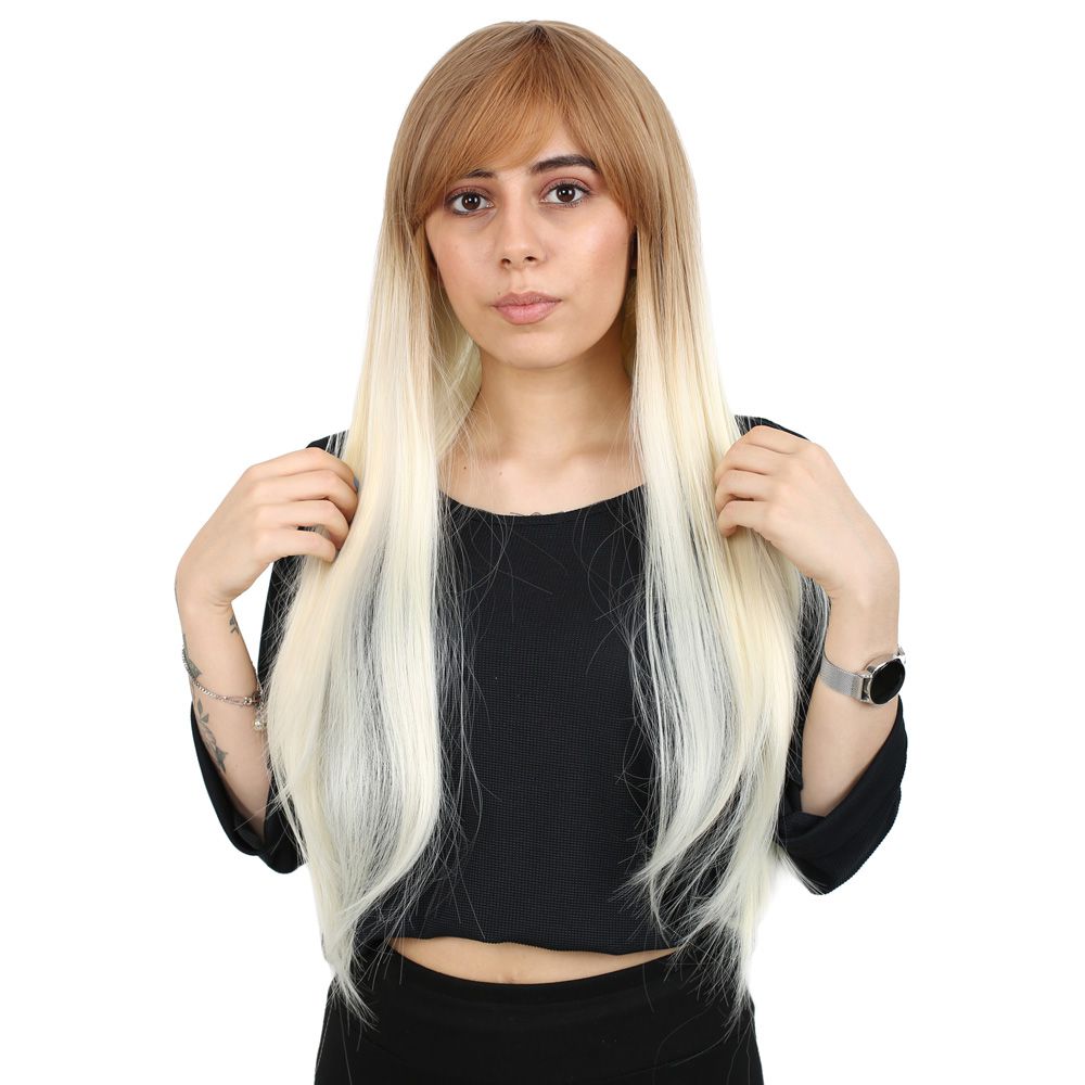 Kanekalon Fiber Synthetic Long Straight Bangs Wig / Wig with Bangs / Platinum Ombré