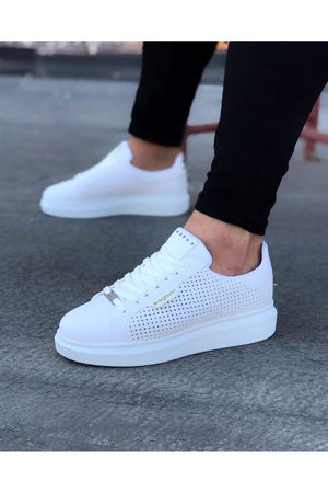 White Perforated Men's High Sole Shoes