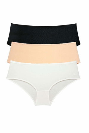 3Pcs Women High Waist Bato Panties Black Skin Cream