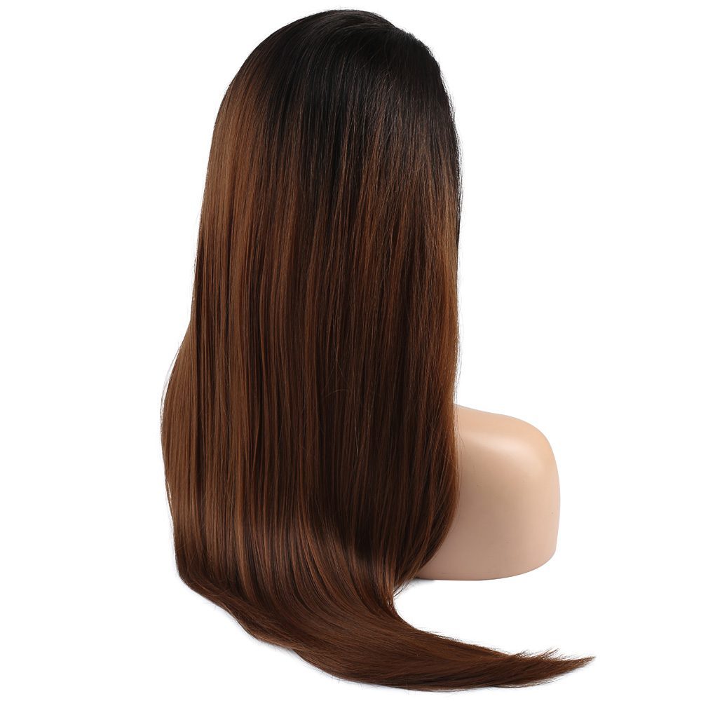 Straight Kanekalon Fiber Synthetic Tulle Wig / Black / Caramel Ombré