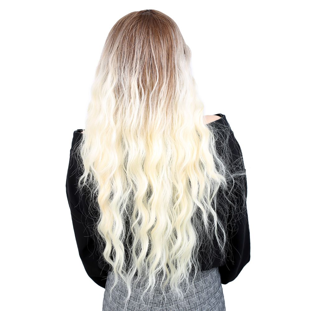 Kanekalon Fiber Synthetic Long Water Wavy Look Wig / Auburn / Platinum Ombré