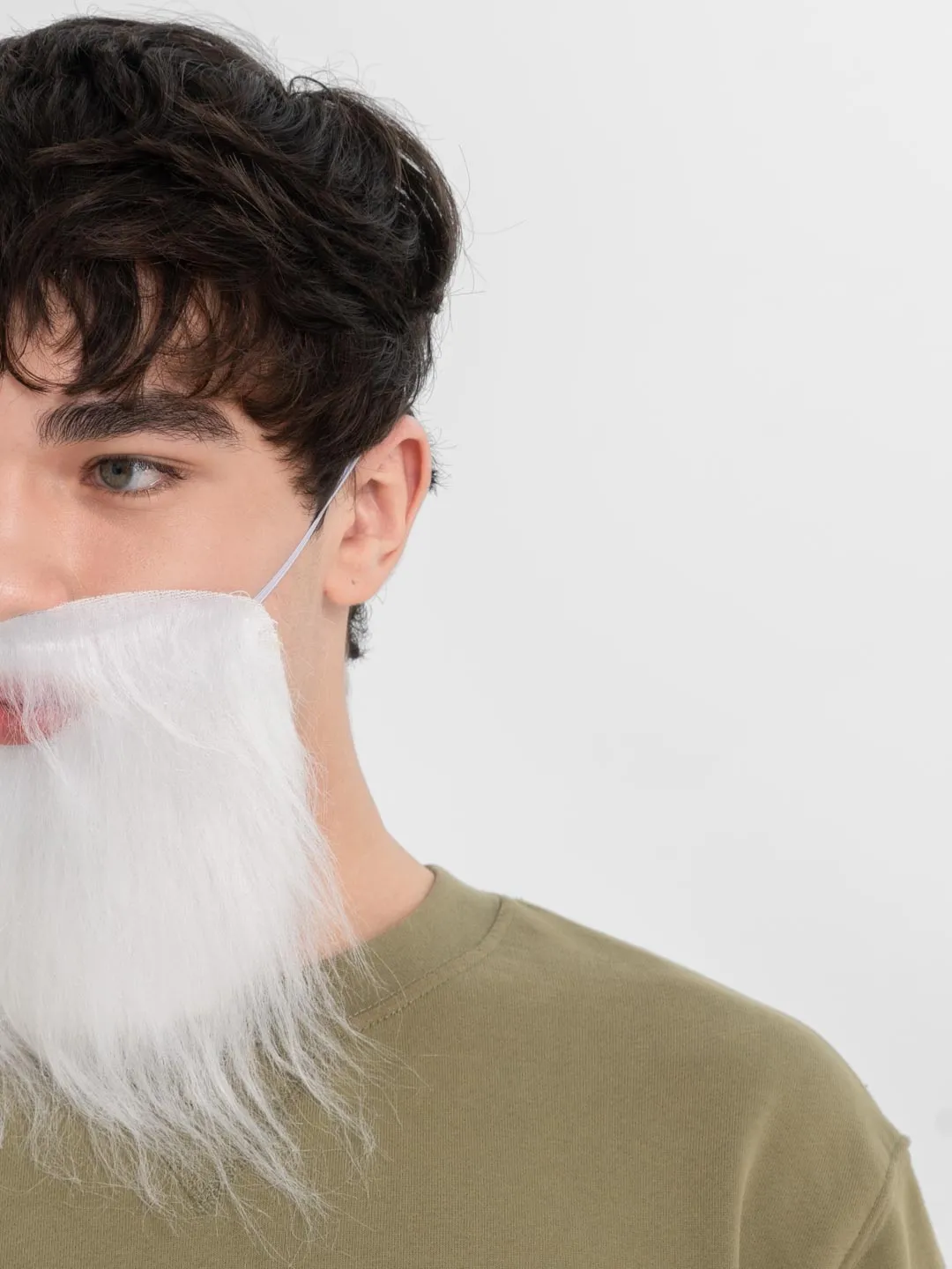 White Beard with White Brushed Back Elastic Adult Child Compatible