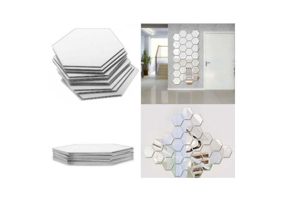 12Pcs Medium Adhesive Decorative Acrylic Mirror Hexagonal