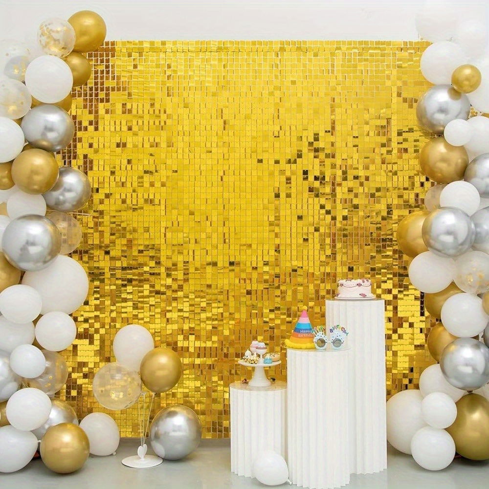 Gold Gold Color Rectangular Cut Shiny Glitter Look Background Curtain Decor 1x2 Meters