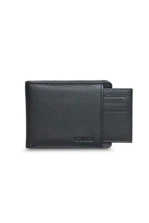 Black Genuine Leather Men's Wallet with Hidden Card Compartment