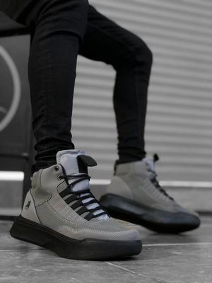 Lace-up Men's High Sole Smoked Black Sole Sport Boots