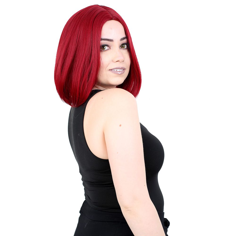 Straight Short Kanekalon Fiber Synthetic Wig without bangs / Red