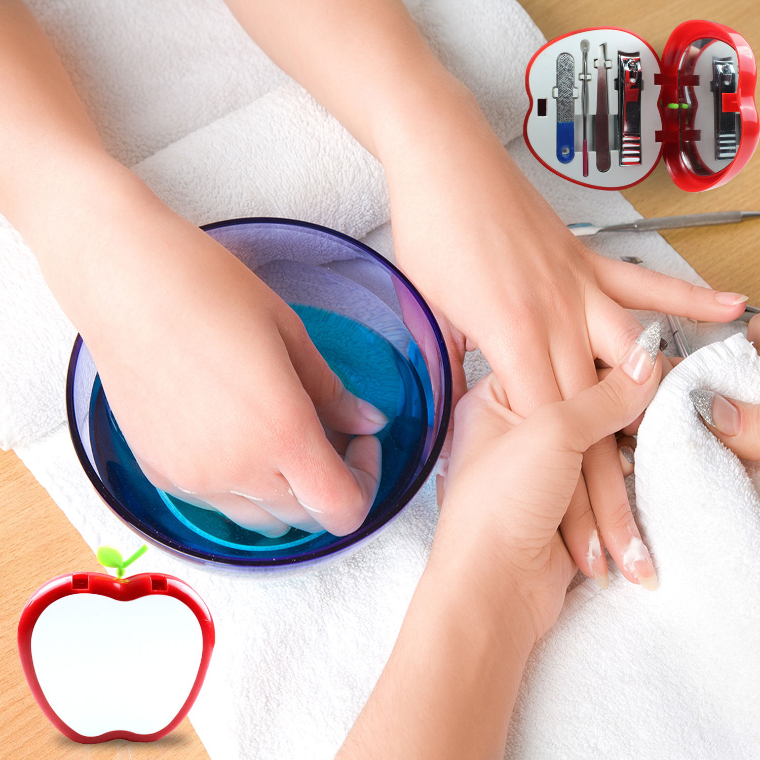 Manicure - Pedicure Set Apple Shaped 4 Piece Mirror