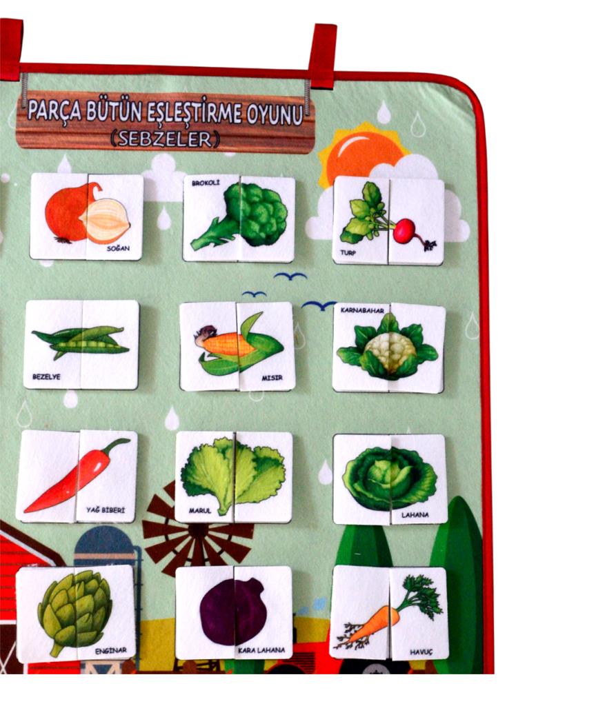 Part Whole Matching Game (Vegetables) Felt Velcro Wall Board , Educational Toy