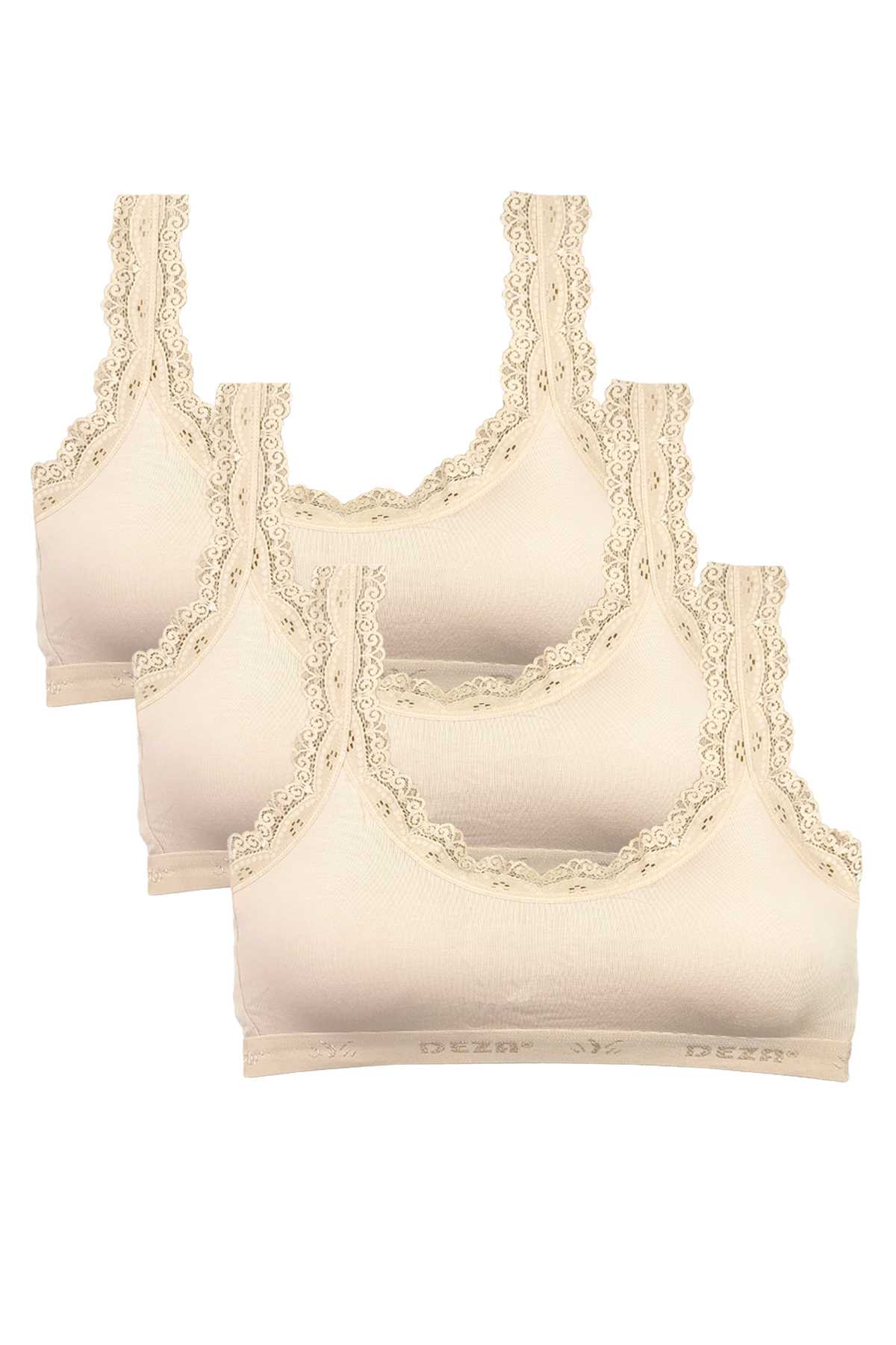 3 Pcs Lace Embroidery Embroidered Padded Bamboo Women Bustier Cream