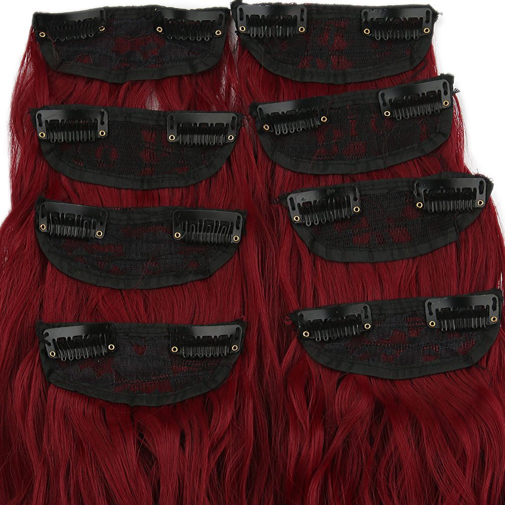 Kanekalon Fiber Synthetic Embossed Wavy 8 Piece Hair Snaps / Red