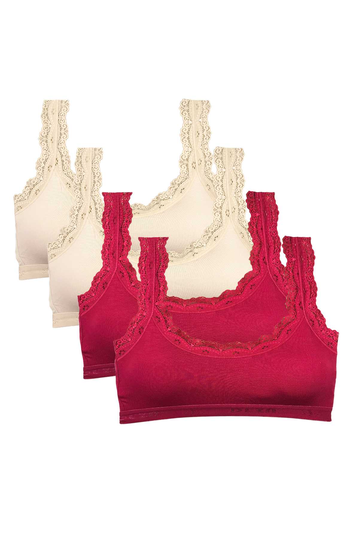 4 Pcs Lace Embroidery Embroidered Padded Bamboo Women Bustier Cream Burgundy