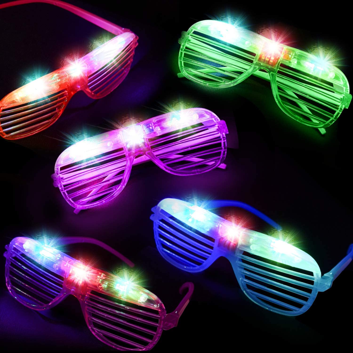 Led Lighted Battery Operated Blinds Shaped Colorful Flashing Luxury Party Glasses Assorted 12 Pcs