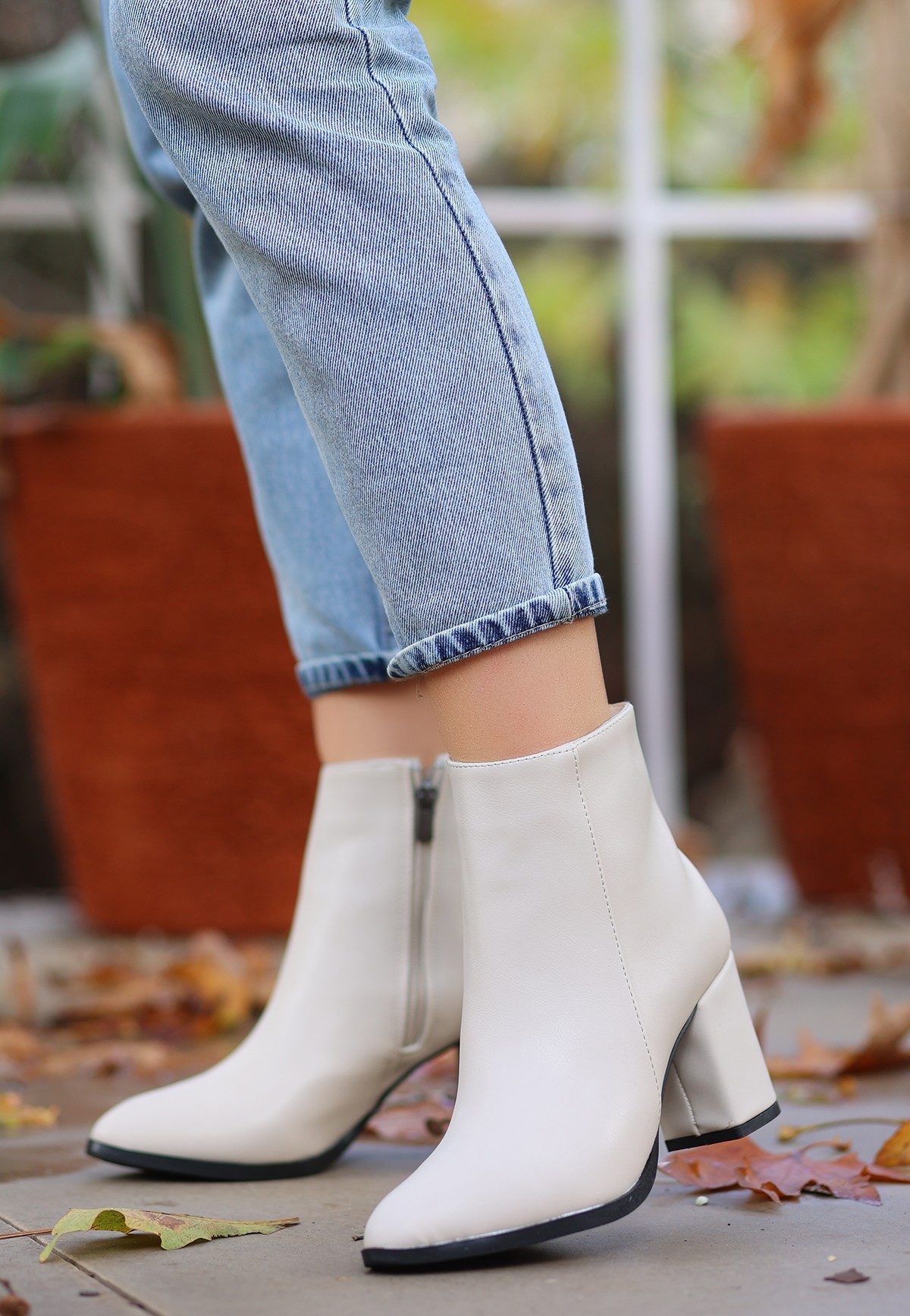 Beige Skin Heeled Boots