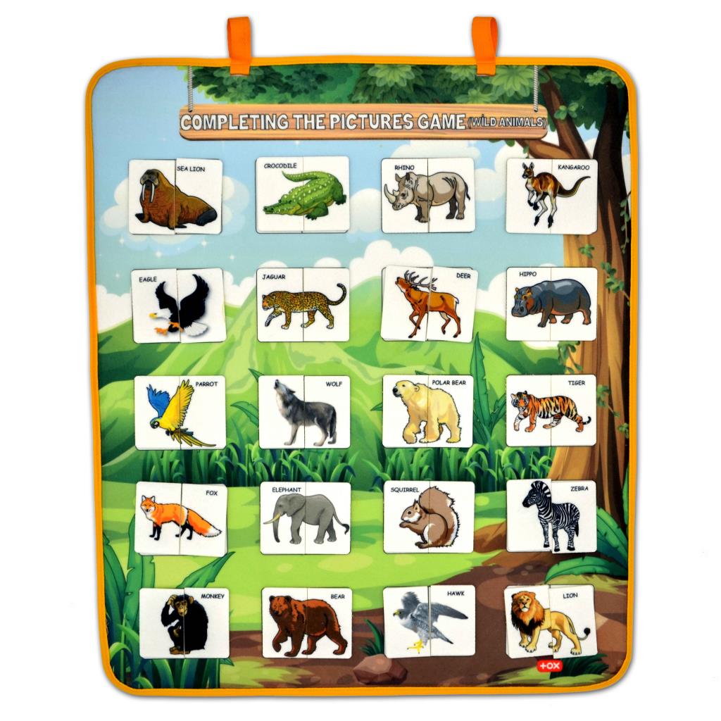 English Part-Whole Wild Animals Matching Felt Velcro Wall Board , Educational Toy