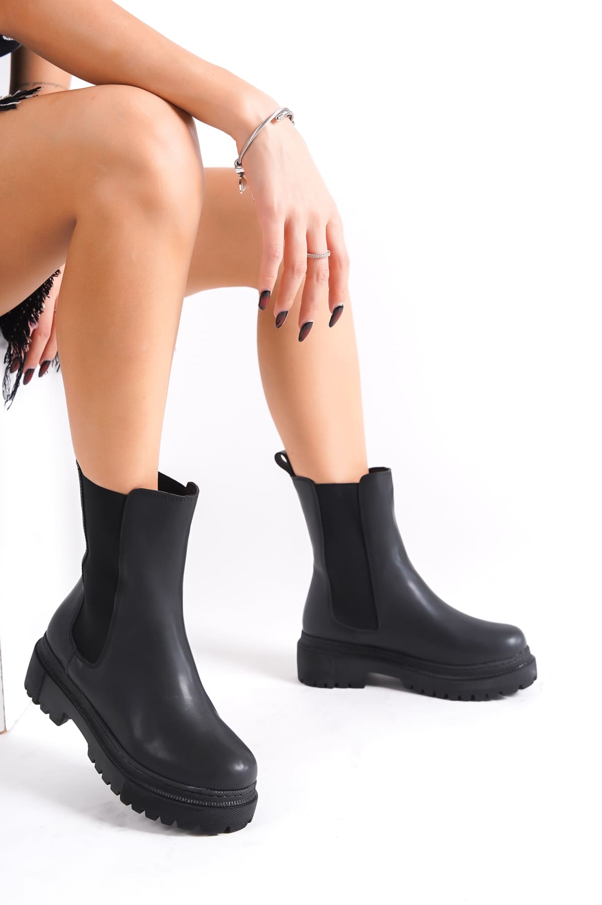 CLZ948 Lace-up Rubberized Orthopedic Sole Waterproof and Cold Resistant Women's Boots ST Black