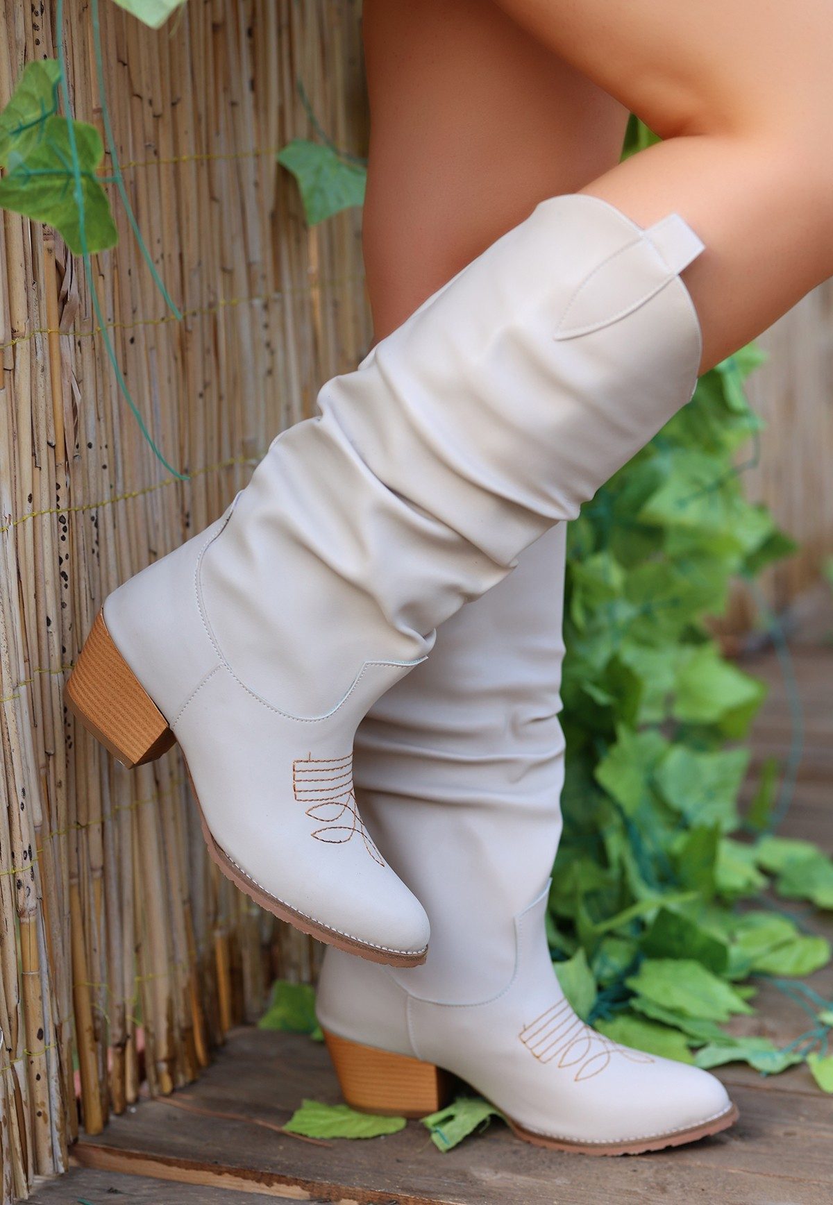 Beige Skin Heeled Boots