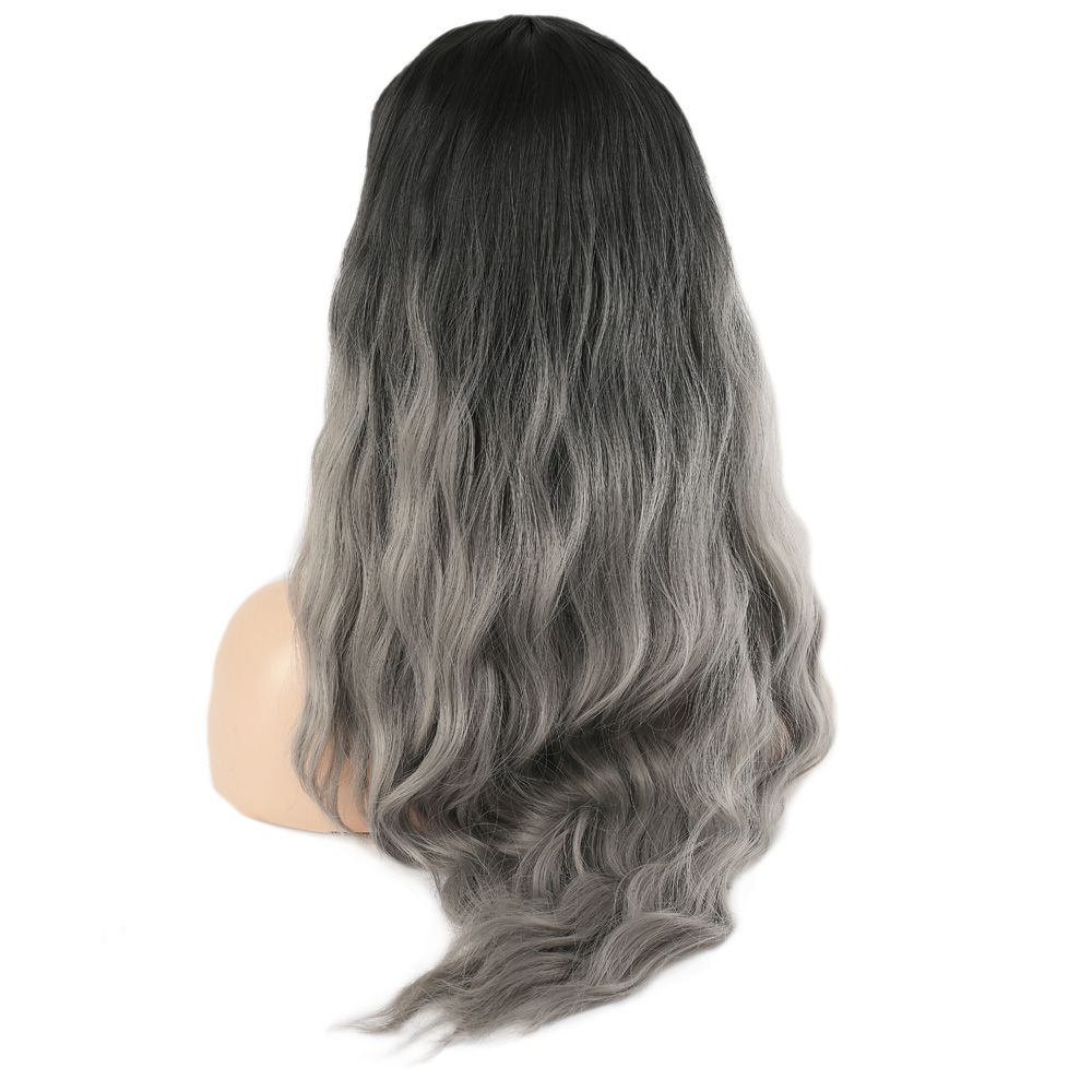 Kanekalon Fiber Synthetic Long Water Wavy Look Wig / Black Gray Ombré