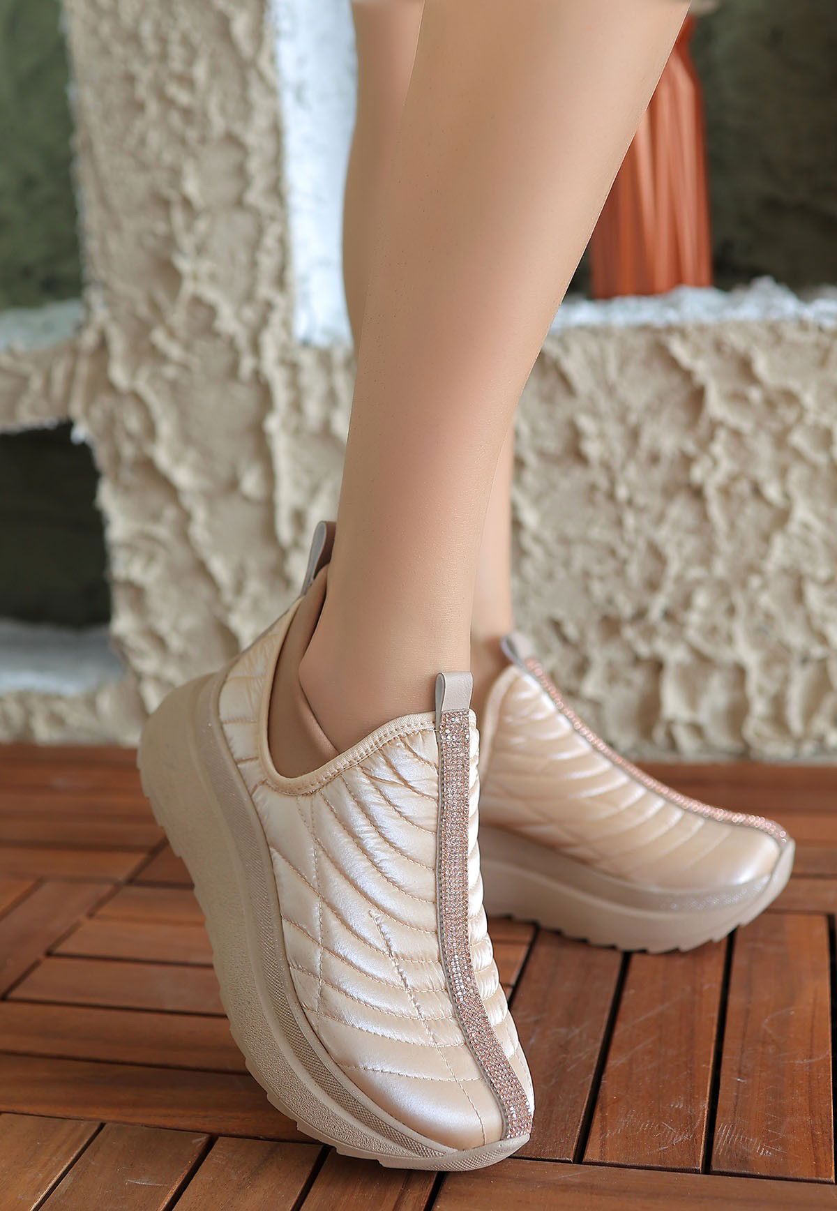 Nude Stretch Patent Leather Sneakers