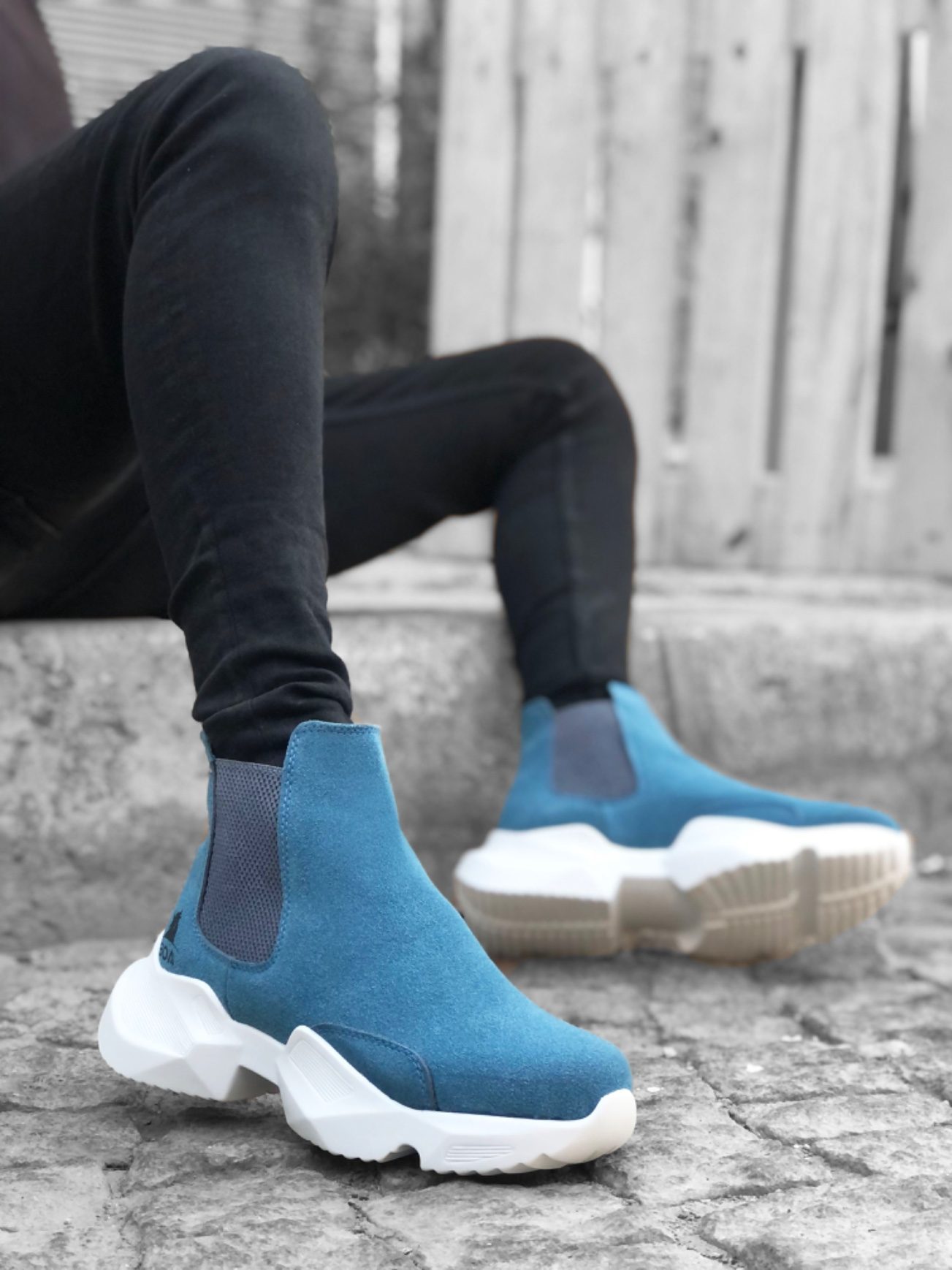 Unlaced Comfortable High Sole Blue Men's Sport Ankle Boots