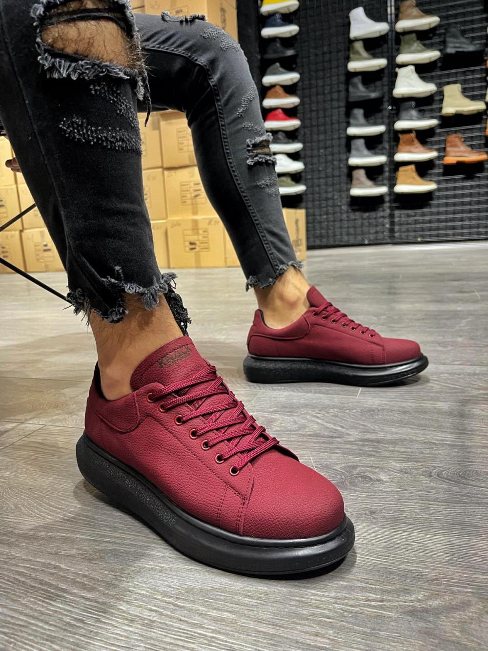 High Sole Casual Shoes Burgundy (Black Sole)