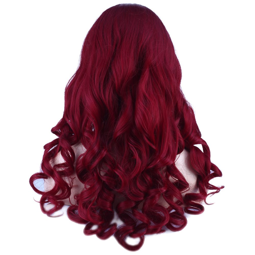 Long Kanekalon Fiber Synthetic Wig with Wavy Custom Bangs / Red