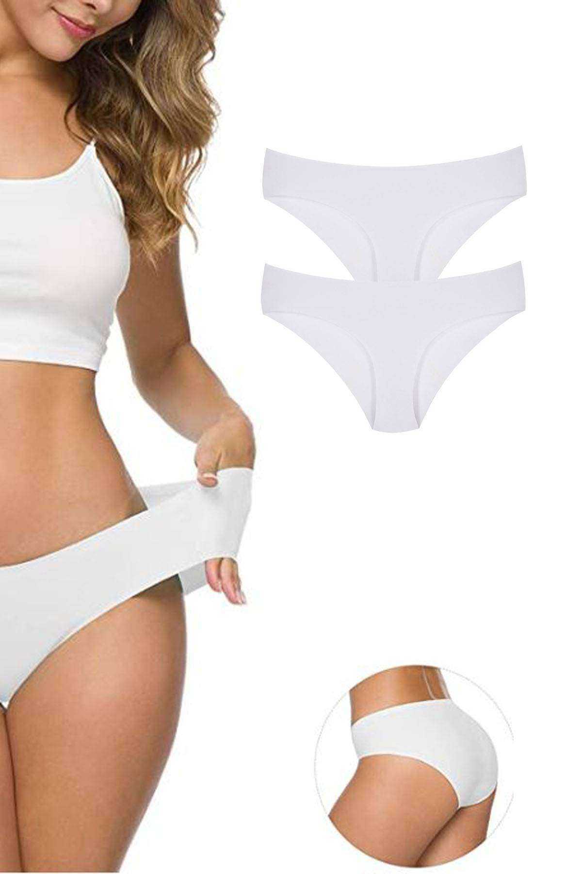 2Pcs Women's Seamless Laser Cut Stretchy Non-marking Panties White