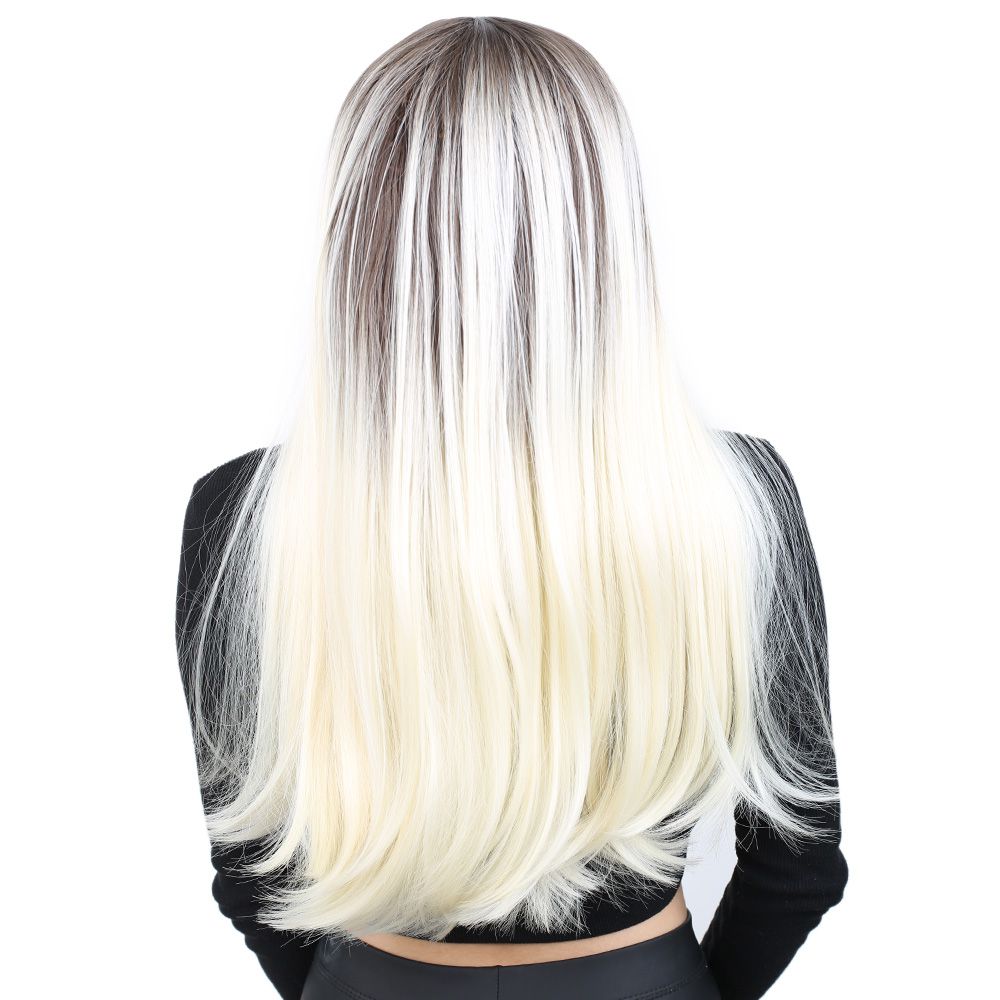 Kanekalon Fiber Synthetic Long Straight Wig / Ashy Light Brown / Platinum Ombré