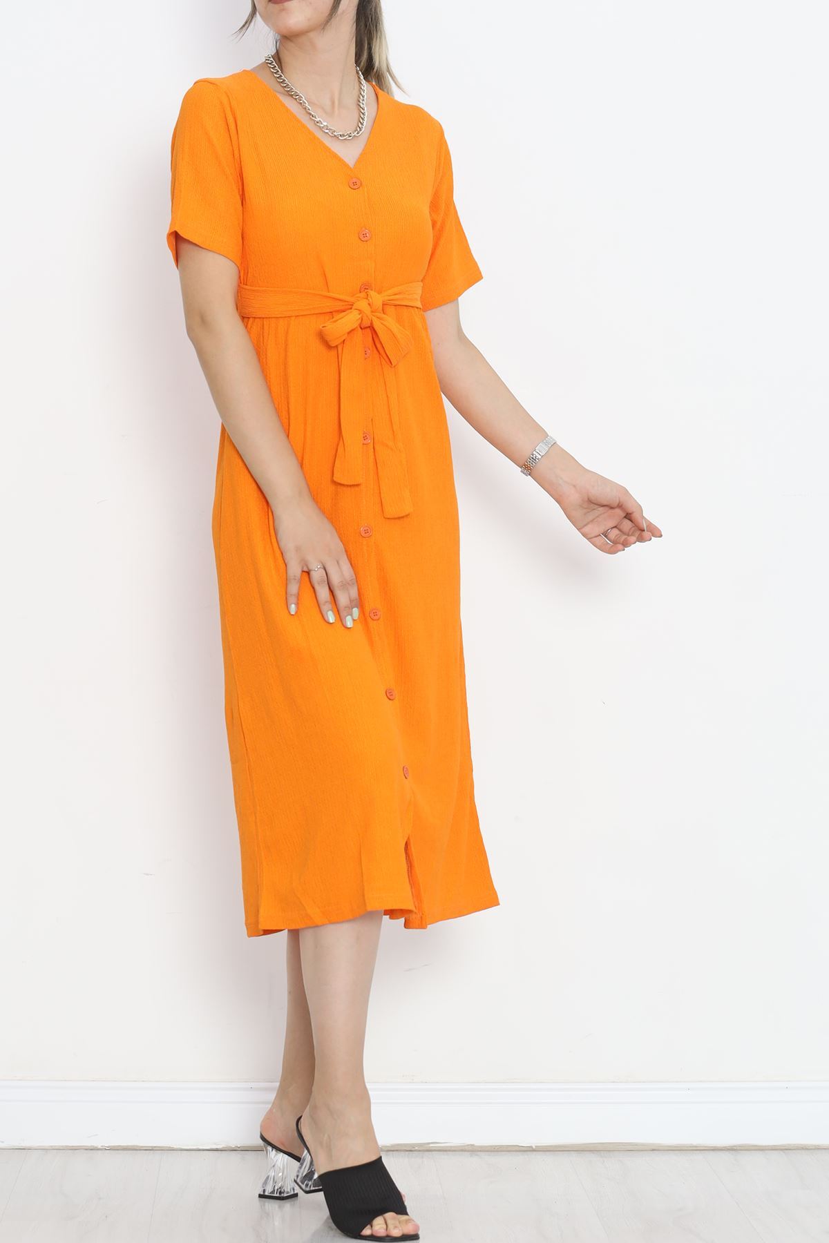 Button Front Dress Orange